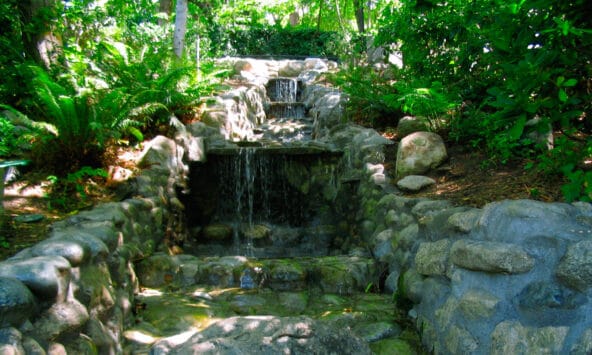 Water flowing down stone steps