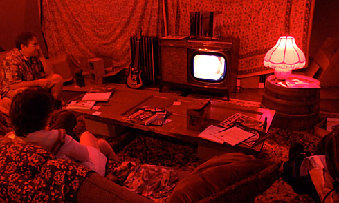 1960s period TV room bathed in red light 1960s period TV room bathed in red light