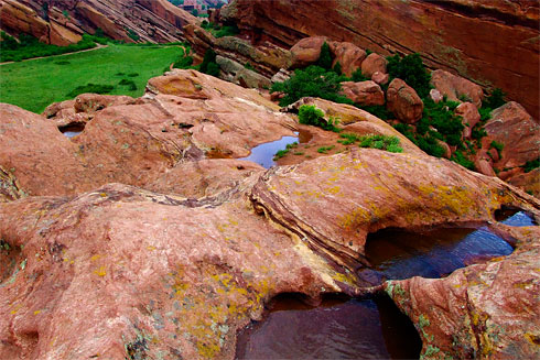 Clear pools of water in red sandstone Clear pools of water in red sandstone