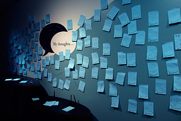 Blue notes stuck to the wall