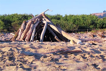 Crude wooden hut on Andrew Molera State Park beach