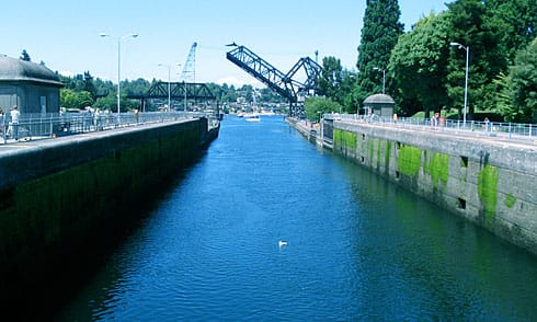 Looking west over big Chittenden lock toward Puget Sound