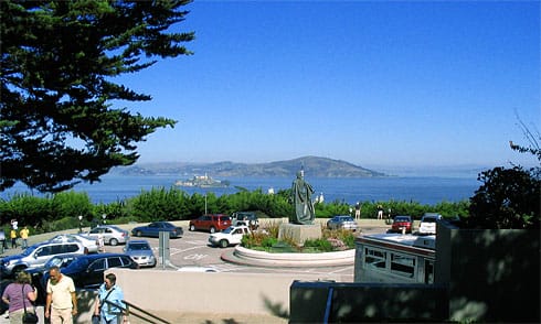 Coit Tower parking & Alcatraz from afar