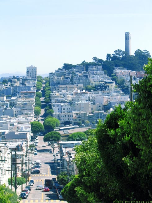 Coit Tower in Skyline from Lombard Street