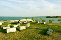 Americas' Courtyard Stone Calendar Americas' Courtyard Stone Calendar & Lake Michigan in the background
