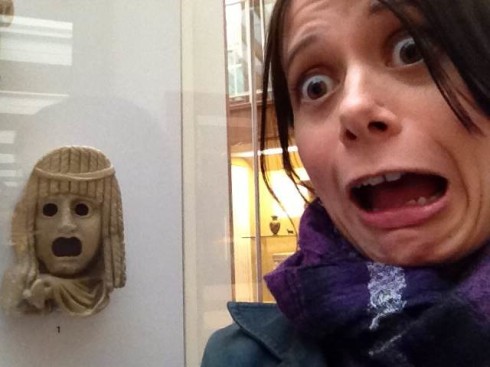 Scared Rachelle in a museum